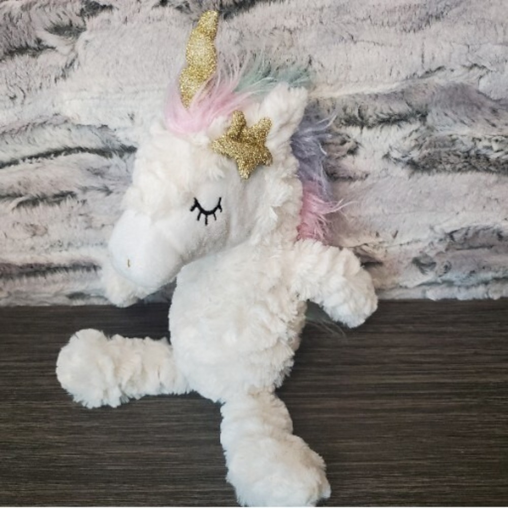 Horizon Group USA Pastel Rainbow Mane Plush SOFT Fuzzy Unicorn W/ Gold Horn Star